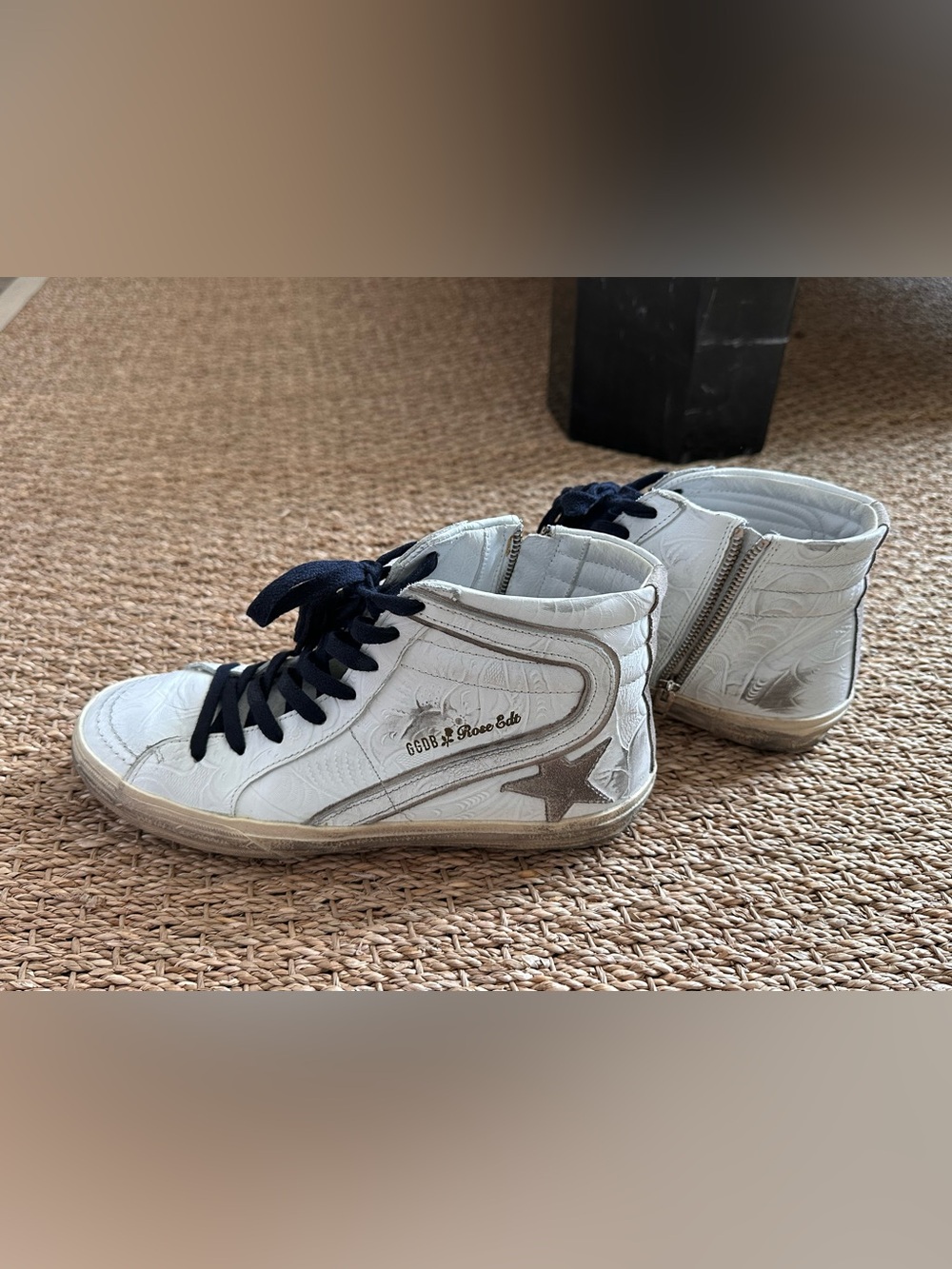 Golden Goose Hi-Star White and Navy High-Top Sneakers - rose limited edition